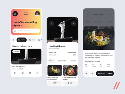 Restaurant Delivery App android animated animation app delivery design foodtech foor delivery ios mobile mobile app mobile ui mobile ux motion motion design motion graphics restaurant ui uiux ux