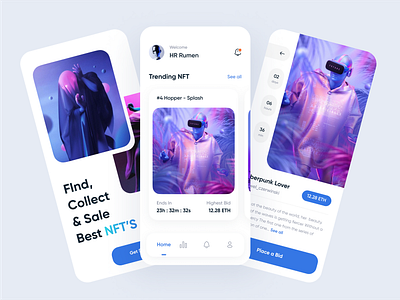 NFT Marketplace - Mobile App app app design blockchain clean crypto cryptocurrency design marketplace mobile app mobile app design mobile design mobile ui nft nft app nft app design nft marketplace shop ui ui design ux