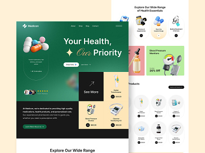 Medical Shop Landing Page clinic digital healthcare doctor ecommerce ux health app healthcare website med website medical care medical shop landing page medical website design medicine shop online consultation online healthcare pharmacy website plutohub telemedicine uiuxdesign webdesign wellness