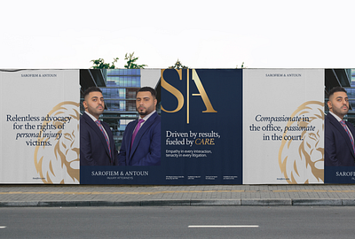 Sarofiem & Antoun Brand Identity Design Lawyer Firm - Outdoor Ad advertising advocacy banner design brand identity branding corporate firm formal lawyer lightspace logo design mockup outdoor sarofiem antoun typography