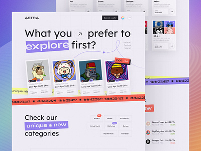 ASTRA - NFT Marketplace Website binance bitcoin blockchain crypto cryptocurrency dao design ethereum finance gradient home page landing marketplace meta nft token ui ux web3 website