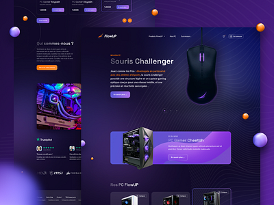 FlowUP | Custom PC E-commerce Homepage belgium bubbles computers custom dark darkmode design ecommerce gaming glassmorphism odoo purple ui web website