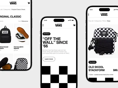 Vans - Clothing App Concept application ui bags clothes clothing concept design ecommerce fashion interface iphone 14 marketplace minimal mobile app product shoes shop store app ui ux vans