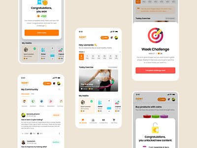 Fitness mobile app achievement android challenge community fitness fitness app habits ios mobile mobile app mobile training popup success tracking training ui ux video week