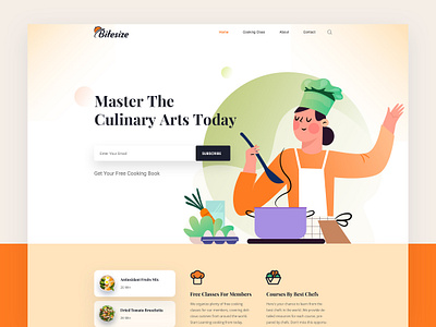 Bitesize - Cooking Class Website Template app bakery blogging branding chef chef portfolio cooking creative design food food blog logo recipe template ui ux vector