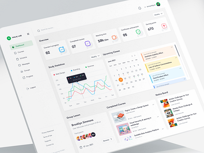 LMS Web Dashboard calendar clean course dashboard education elearning group lesson minimal ui upcoming ux web app web interface