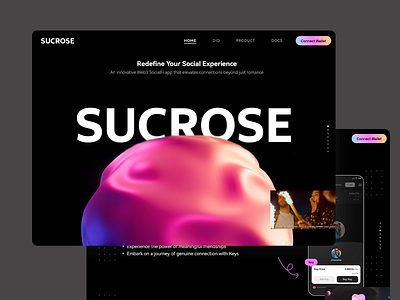 SUCROSE - Web3 SocialFi Website Design blockchain crypto marketplace crypto platform decentralized digital wallet interactive ui nft economy social networking socialfi typography ui design user engagement user friendly ux design ux ui web design web3 web3 socialfi website website design