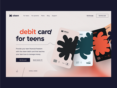 Oteen | Bank for teenagers bank banking app banking card banking website credit card debit card defi finances fintech fintech app fintech identity fintech landing page fintech website hero section landing page neobank online banking product page saas website visual idenity