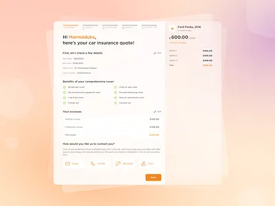 Quote Redesign for "Apricot Insurance" app car insurance checkout experience design insurance minimalistic product design responsive design saas saas app stepper ui uiux ux web app web design