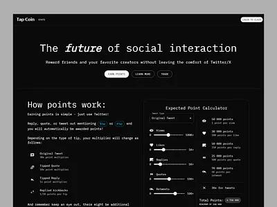 Social Rewards Crypto Platform blockchain community growth crypto economy crypto incentives data dashboard digital tokens interactive ui modern ui rewards system social finance social rewards twitter integration ui design user engagement ux design ux ui web design web3 interaction web3 platform website