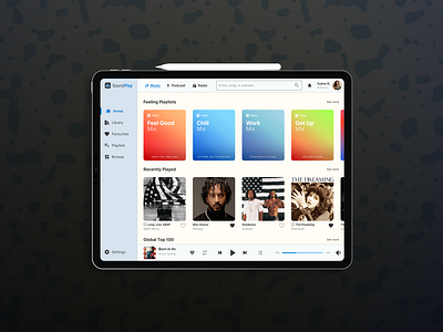SoundPlay Tablet App Design design interface music radio sound tablet ui ux
