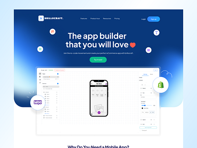 App builder landing page app app builder app design app development clean dashboard design drag and drop ecommerce integration landing page modern no code app builder no coding saas shopify templates ui website woocommerce