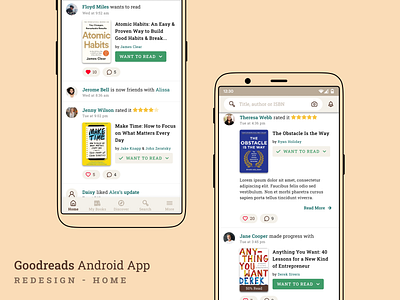 Goodreads Android App - Redesign - Home android android app app book books goodreads home material materialui minimal read reader reading redesign ui uiux