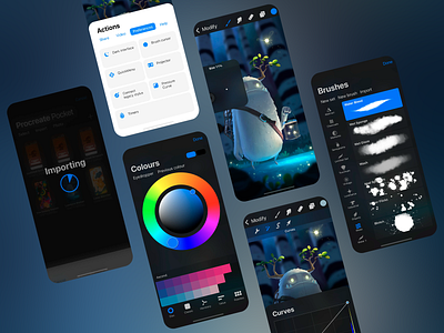 Creativity Mobile App app art software artist app artwork brush color palette creative creative tools creativity app dark theme design digital art digital canva digital painting graphic design intuitive design mobile art mobile design user experience user interface