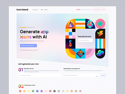 App Icon Generator Web Platform ai design app icon branding tool design tool digital creativity generator platform icon generator interactive ui modern interface product design saas platform ui design user friendly ux design ux ui visual identity web design web platform website workflow