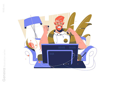 Sports fan character watching game illustration character flat gamefan illustration kit8 man vector
