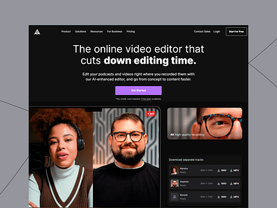 AI Video Editing Platform ai enhancement ai tools content creation content creator digital media editing platform editing software interactive ui modern design online platform podcast editing streaming tools ui design user experience ux design ux ui video editing video recording web design website