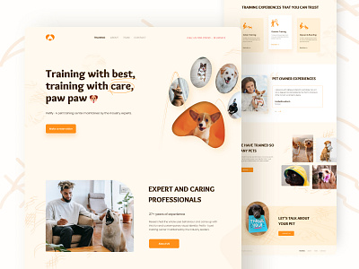 Petify Website - Pet Training Center clean design colorful design dog dog training fun homepage illustration ios landing page online training pet training pets product page startup typography ui ux vibrant web