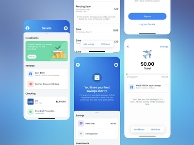 Savings App💰 balance benefits blue clean layout finance app finance planning finance tracking fintech futuristic investment mobile finance modern design money management money transfer savings savings account savings app savings goals transactions wealth