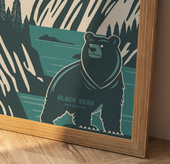 Black Bear - Welcome to Sooke bear blackbear coastline graphic design illustration ocean pacific north west pnw sea sooke trees westcoast