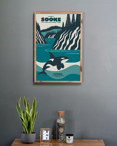 Orca 'Chainsaw' - Welcome to Sooke art cliffs graphic design illustration landscape ocean orca pacific north west pnw portrait poster sooke trees