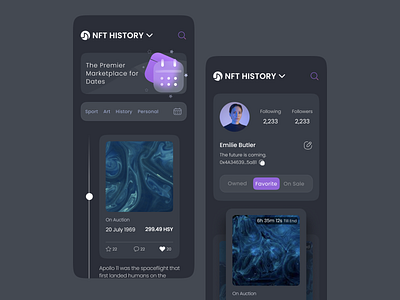 NFT History: NFT Webapp 2021 application branding calander crypto cryptocurrency date defi design finance graphic design marketplace mobile app nft nft marketplace selling ui ux vector webapp