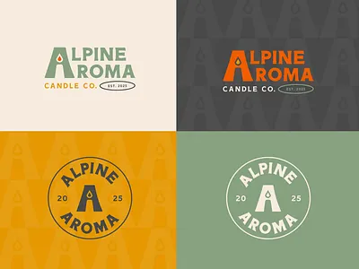 Alpine Aroma Candle Co - Logo Lockup Color Ways alpine aromas badge brand brand identity branding candle candle company candle logo design graphic design identity illustration logo outdoor outdoor brand pattern retro