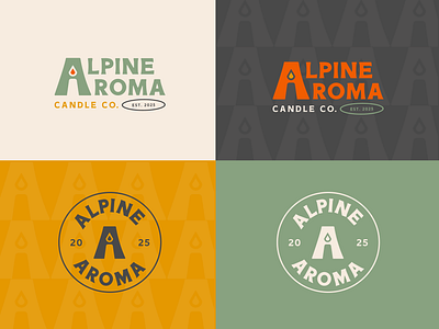 Alpine Aroma Candle Co - Logo Lockup Color Ways alpine aromas badge brand brand identity branding candle candle company candle logo design graphic design identity illustration logo outdoor outdoor brand pattern retro