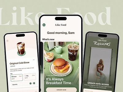 Breakfast Ordering App - Like Food app breakfast breakfast time cafe chocolate clean layout coffee ordering cold brew culinary app delivery food app fresh green theme healthy life lifestyle app meal planning milk modern design ordering app user interface