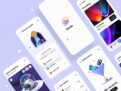 Node – Crypto NFT iOS UI Kit 3d app design clean crypto feed illustration market minimal mobile mobile app nagivation nft onboarding shopping ui ui design user interface ux ux design web design