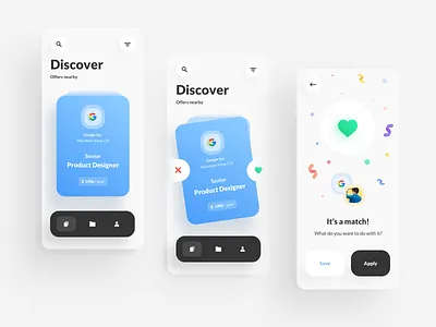 Job Search App - It’s a match! concept app hire hiring job application job board job search mobile ui ux vacancy