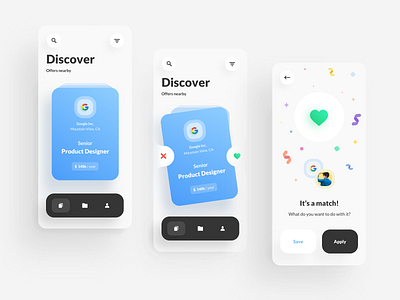 Job Search App - It’s a match! concept app hire hiring job application job board job search mobile ui ux vacancy