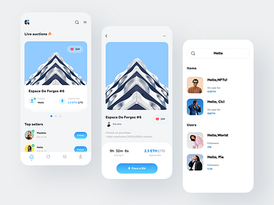 NFT Mobile App app art app artwork auction auction app clean cryptocurrency eth etherium mobile app nft nft app nft crypto nft mobile app token trade ui ux
