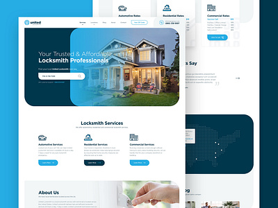 United Locksmith car design drawingart house lock locksmith responsive service ui united ux web website