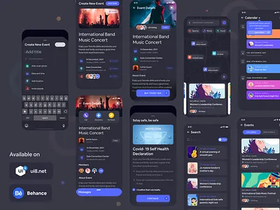 Event Booking App UI Kit - EventHub app design best ui kit booking app ui kit booking kit creative dark design dark mode dark version design event event app event booking event booking app event management event ui kit light mode mobile app design mockup ui kit uikits