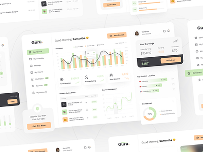 Guru - Teacher Dashboard UI Kit clean course dashbaord kit dashboard dashboard template student teacher teacher dashboard ui ui kit ui template ui8 uidesign uidesigner uiux uiuxdesign userinterface web template