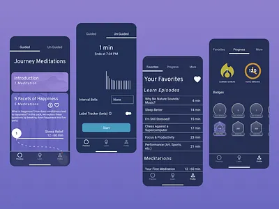 Meditation App application chess dark themed hapiness health healthcare learning tab love meditation mental wellbeing mindfulness modern peace performence psychological app purple layout sleep quality timer ui wellbeing