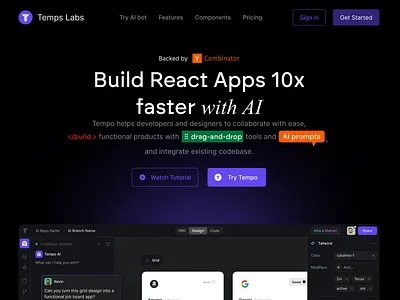 Redesigning Tempo Labs hero section 3d ai labs logo ui