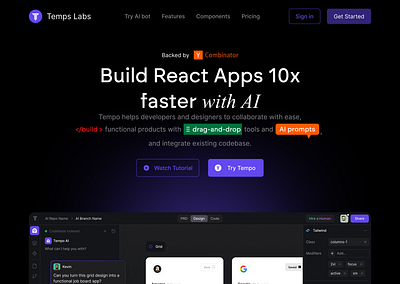 Redesigning Tempo Labs hero section 3d ai labs logo ui