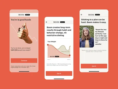 Boom - Weight Loss App app design diet diet control discipline emotional stabitlity fitness goal tracking health healthy life helthy life lifestyle sports ui user engagement ux weight goal weight plan weight tracker weight loss
