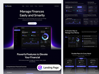 Moneta - Money Management Landing Page budget app budget automation budget management cash flow data visualization expense reports finance management finance website financial income tracker landing page metrics money insights payments reports secure smart analytics statistics tracking transactions