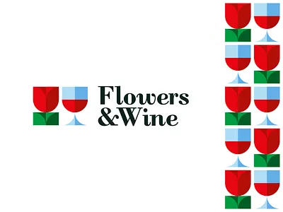 Flowers & Wine, logo design for a flower shop & wine bar abstract bar contemporary corporate pattern flower flowers glass logo logo design minimalist minimalistic modern negative space rose roses shop store tulip tulips wine