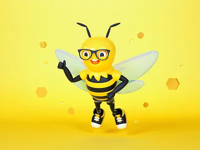 Meet Buzzy! 3d bee c4d character design cute hive octane