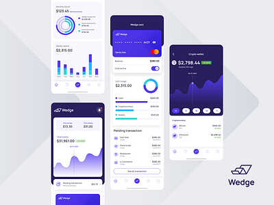 Wedge - Fintech Mobile UI app app design dark ui design finance app fintech fintech mobile app mobile mobile money app money app purple ui design wedge