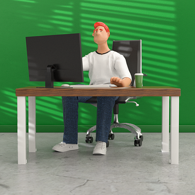 Green office 3d animation character character design cinema 4d design graphic design motion motion design motion graphics office redshift rigging texture