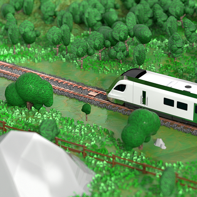 Through the forest 3d animation cinema 4d design forest isometric low poly motion motion design redshift substance texture train tree