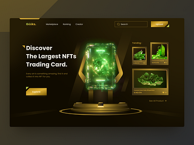 Gόόks. - NFT Marketplace Header Website art cryptoart dark design ethereum hero illustration marketplace nft nfts token trading cards ui ui design ux web