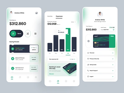 Saving Apps Exploration apps apps clean apps finance balance clean expenses finance graph green apps income invite people mobile apps mobile uiux nice apps profile saving saving apps simple apps statistic ui
