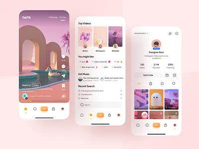 TakTik - Video sharing social networking platform 3d android app clean clean design design figma ios minicasestudy minimalism mobile networking shorts shortvideo social social media tiktok ui ux video