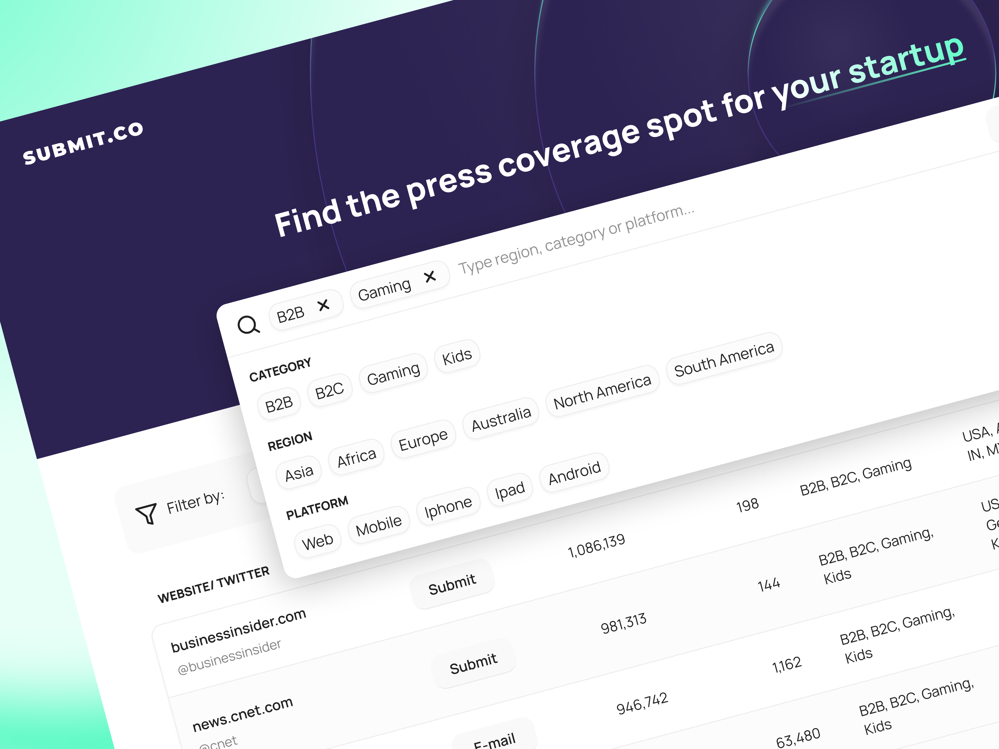 Submit dashboard design filters interaction interface list search table ui ux